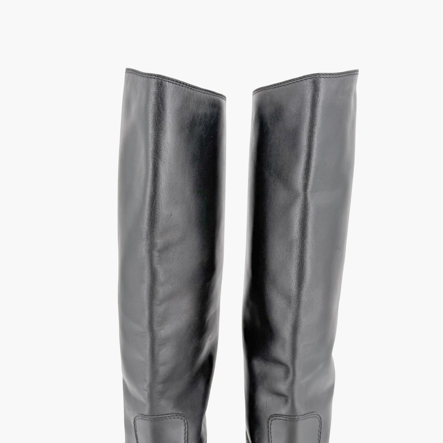 Gucci Metallic Block Heel Knee High Boots in Black Leather Size 39
