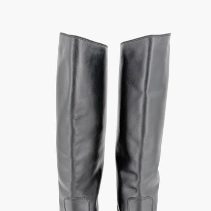 Gucci Metallic Block Heel Knee High Boots in Black Leather Size 39