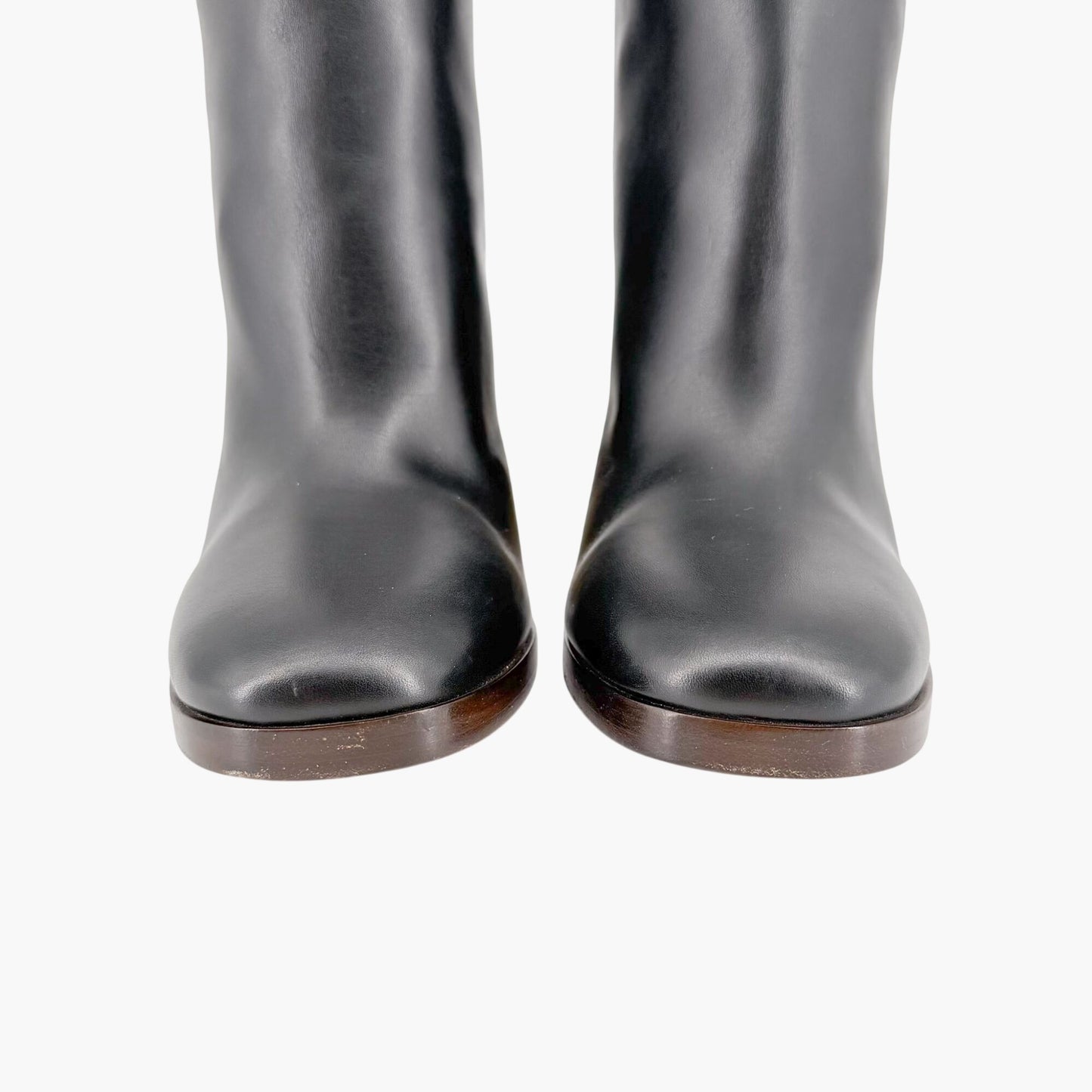 Gucci Metallic Block Heel Knee High Boots in Black Leather Size 39