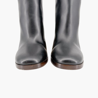 Gucci Metallic Block Heel Knee High Boots in Black Leather Size 39