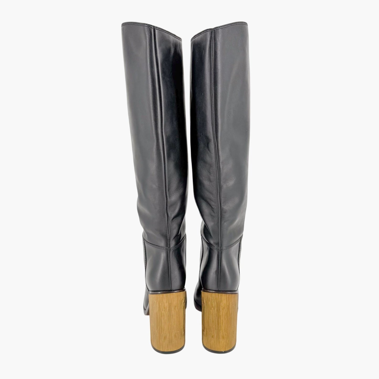 Gucci Metallic Block Heel Knee High Boots in Black Leather Size 39