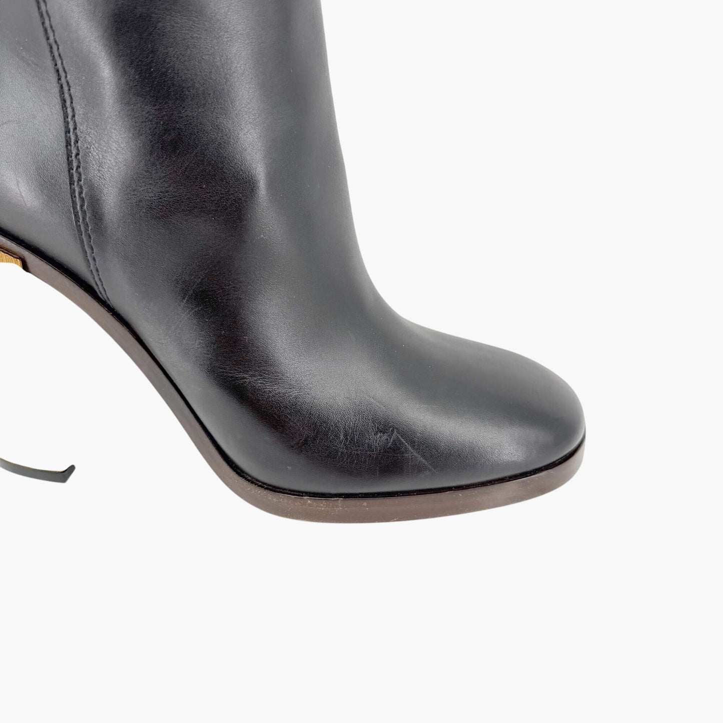 Gucci Metallic Block Heel Knee High Boots in Black Leather Size 39