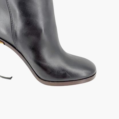 Gucci Metallic Block Heel Knee High Boots in Black Leather Size 39