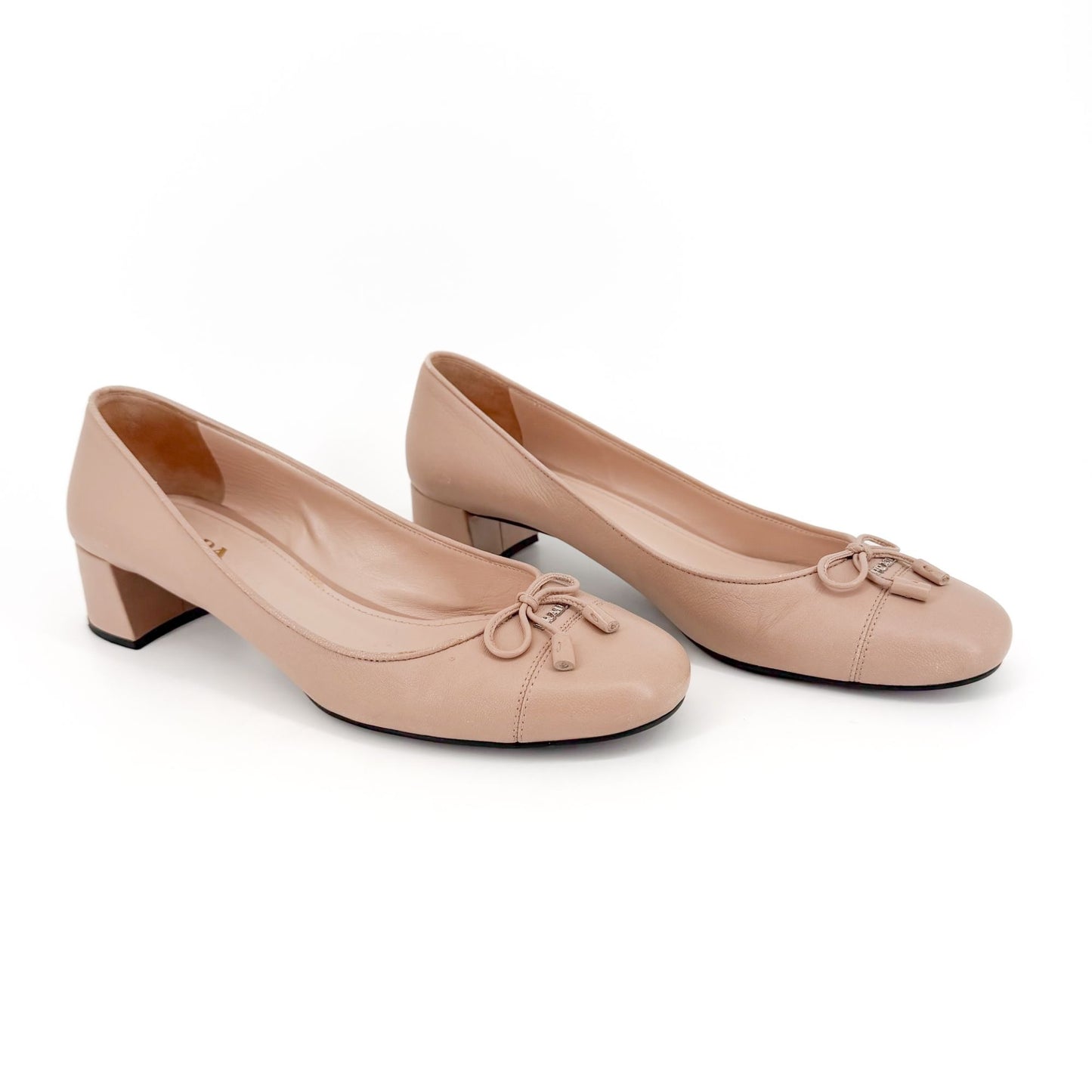 Prada Cap Toe Ballet Pumps Beige Leather Size 40