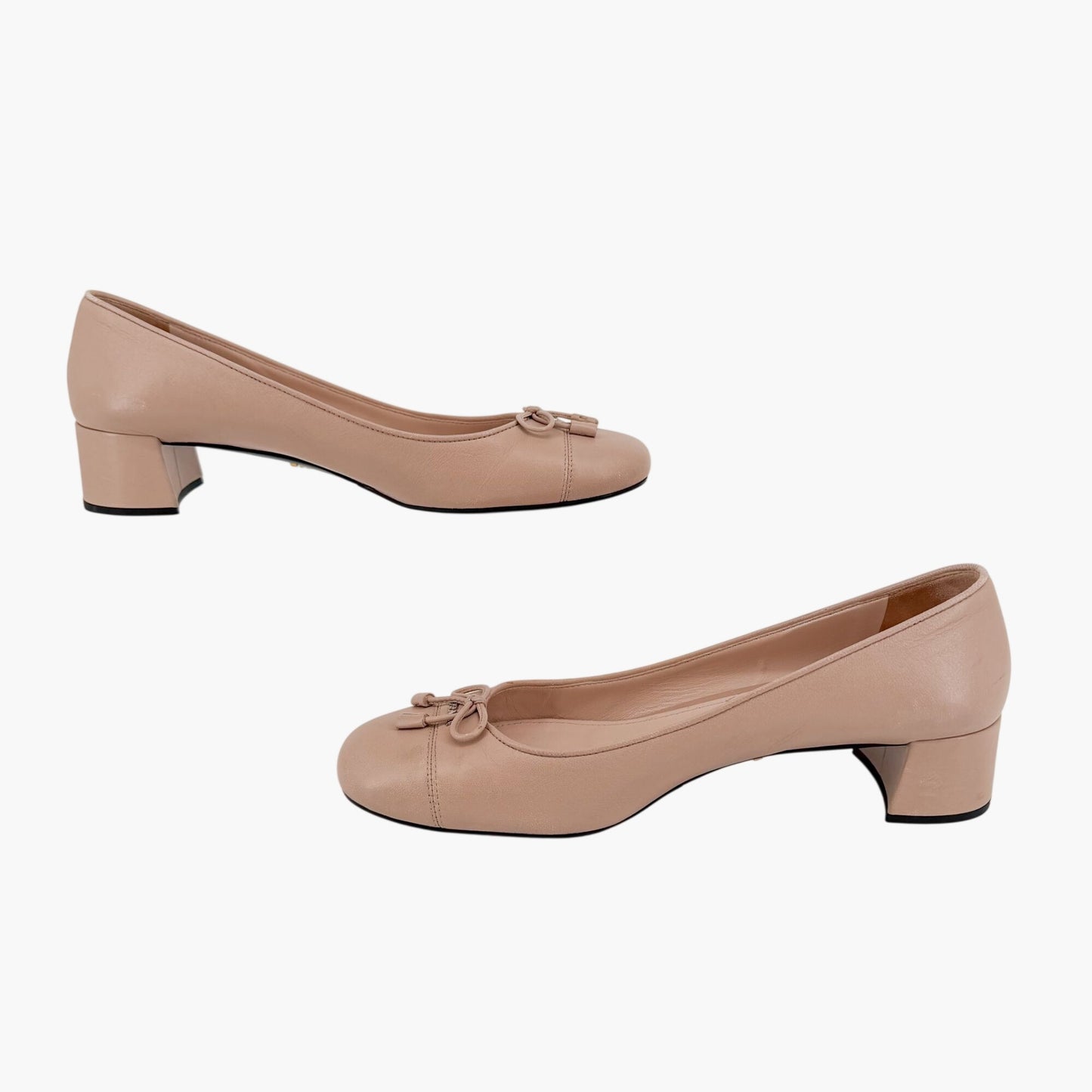 Prada Cap Toe Ballet Pumps Beige Leather Size 40