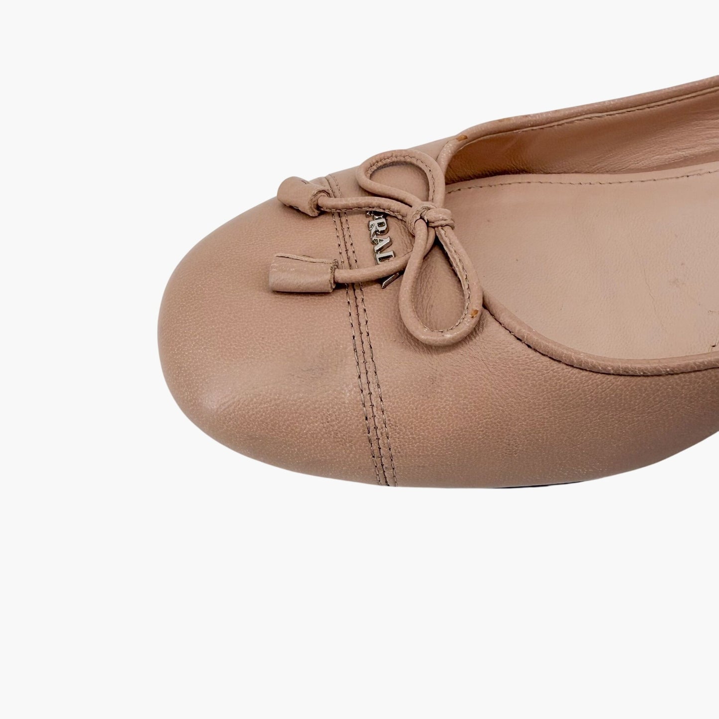 Prada Cap Toe Ballet Pumps Beige Leather Size 40