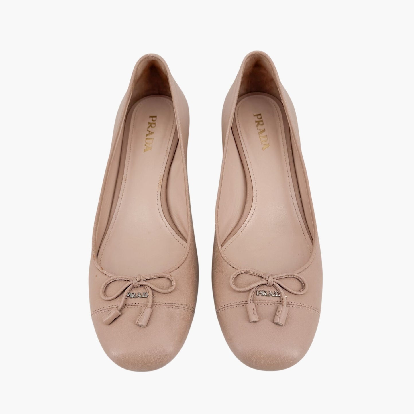 Prada Cap Toe Ballet Pumps Beige Leather Size 40