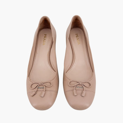 Prada Cap Toe Ballet Pumps Beige Leather Size 40