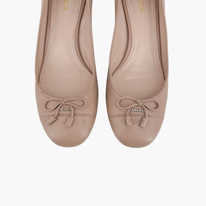 Prada Cap Toe Ballet Pumps Beige Leather Size 40