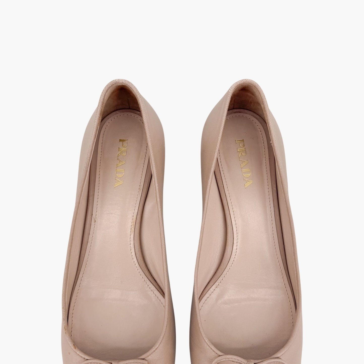 Prada Cap Toe Ballet Pumps Beige Leather Size 40