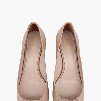 Prada Cap Toe Ballet Pumps Beige Leather Size 40