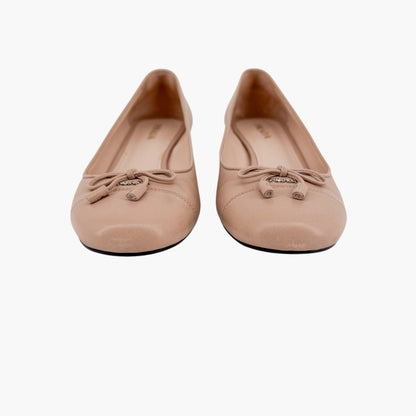 Prada Cap Toe Ballet Pumps Beige Leather Size 40