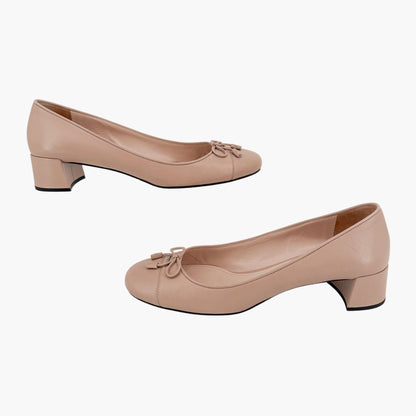Prada Cap Toe Ballet Pumps Beige Leather Size 40