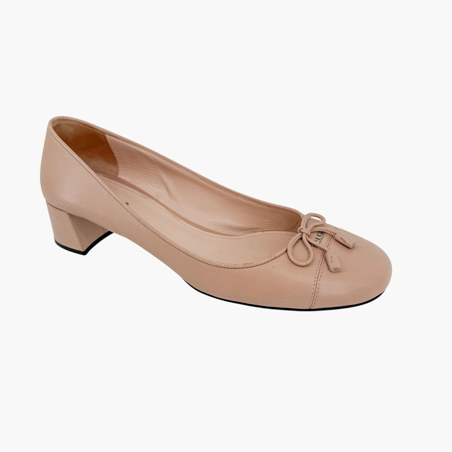 Prada Cap Toe Ballet Pumps Beige Leather Size 40