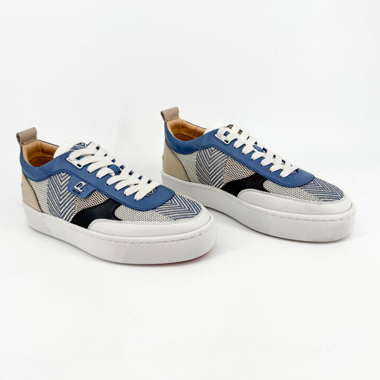 Christian Louboutin Happyrui Low Top Platform Sneakers in Woven Blue Size 40