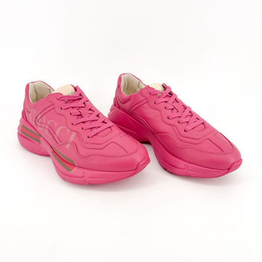 Gucci Rhyton Logo Sneaker in Pink Leather Size 38