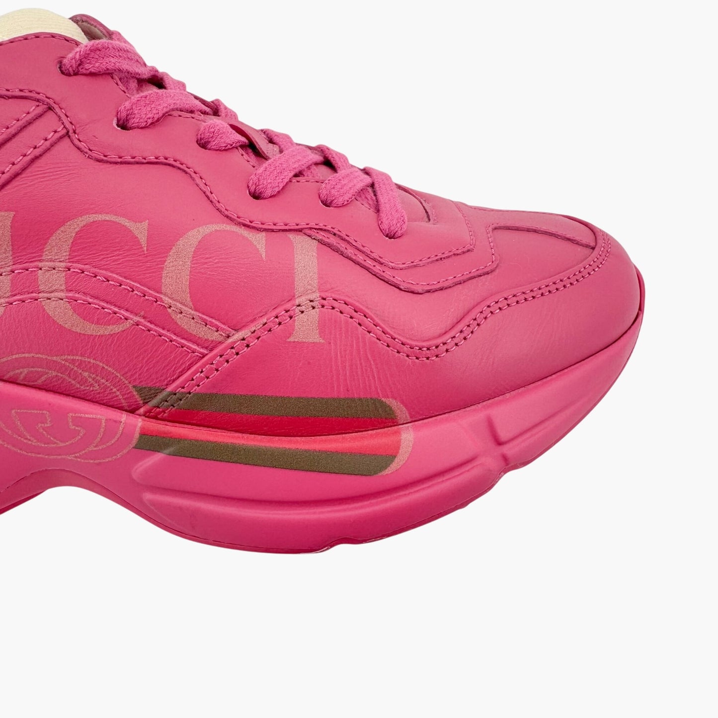 Gucci Rhyton Logo Sneaker in Pink Leather Size 38