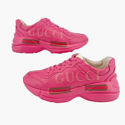 Gucci Rhyton Logo Sneaker in Pink Leather Size 38