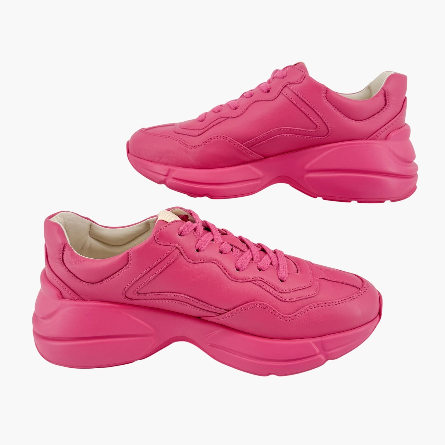 Gucci Rhyton Logo Sneaker in Pink Leather Size 38