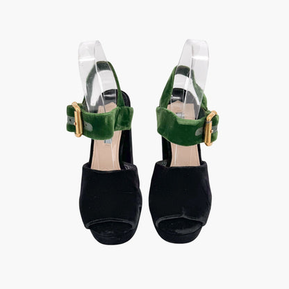 Prada Two-Tone Platform Sandals Black Green Velvet Size 38