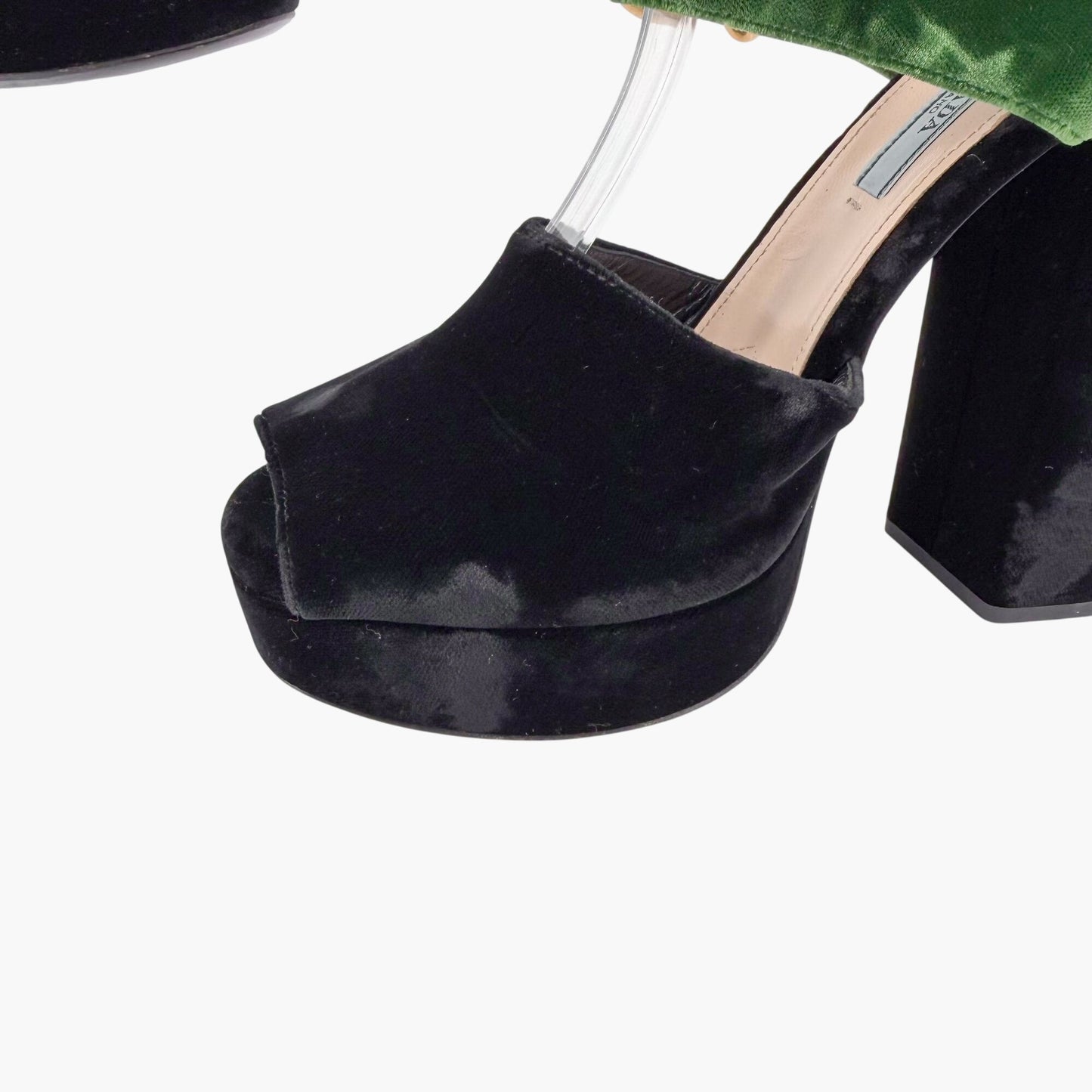 Prada Two-Tone Platform Sandals Black Green Velvet Size 38