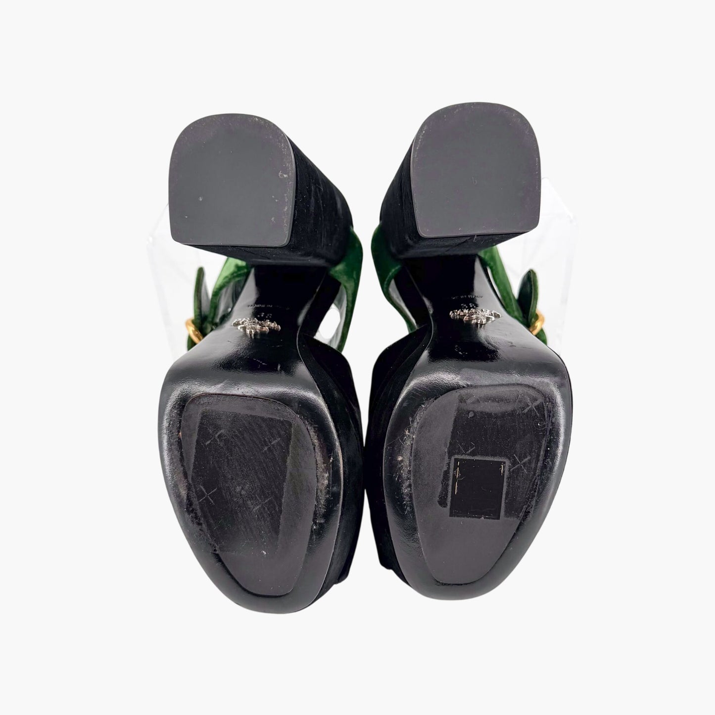 Prada Two-Tone Platform Sandals Black Green Velvet Size 38