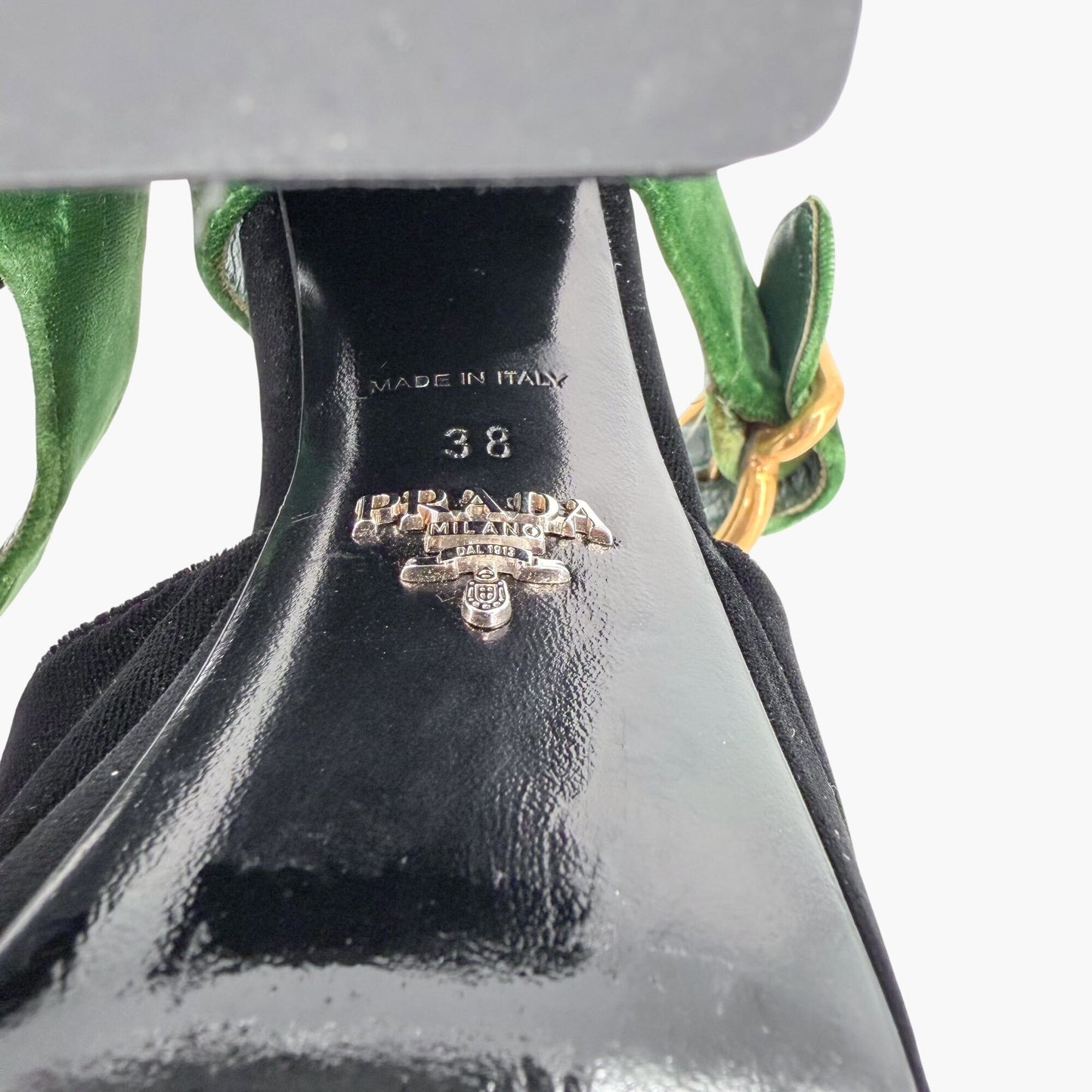 Prada Two-Tone Platform Sandals Black Green Velvet Size 38