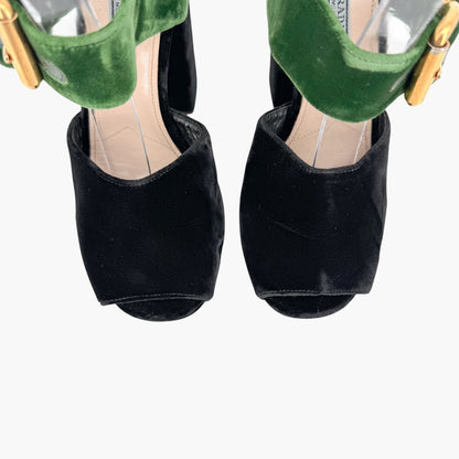Prada Two-Tone Platform Sandals Black Green Velvet Size 38