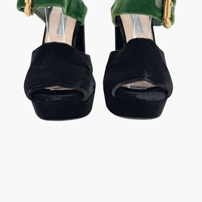 Prada Two-Tone Platform Sandals Black Green Velvet Size 38