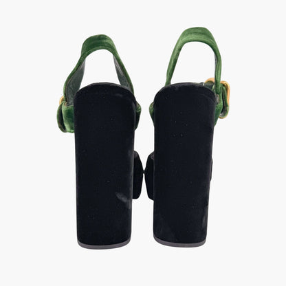 Prada Two-Tone Platform Sandals Black Green Velvet Size 38