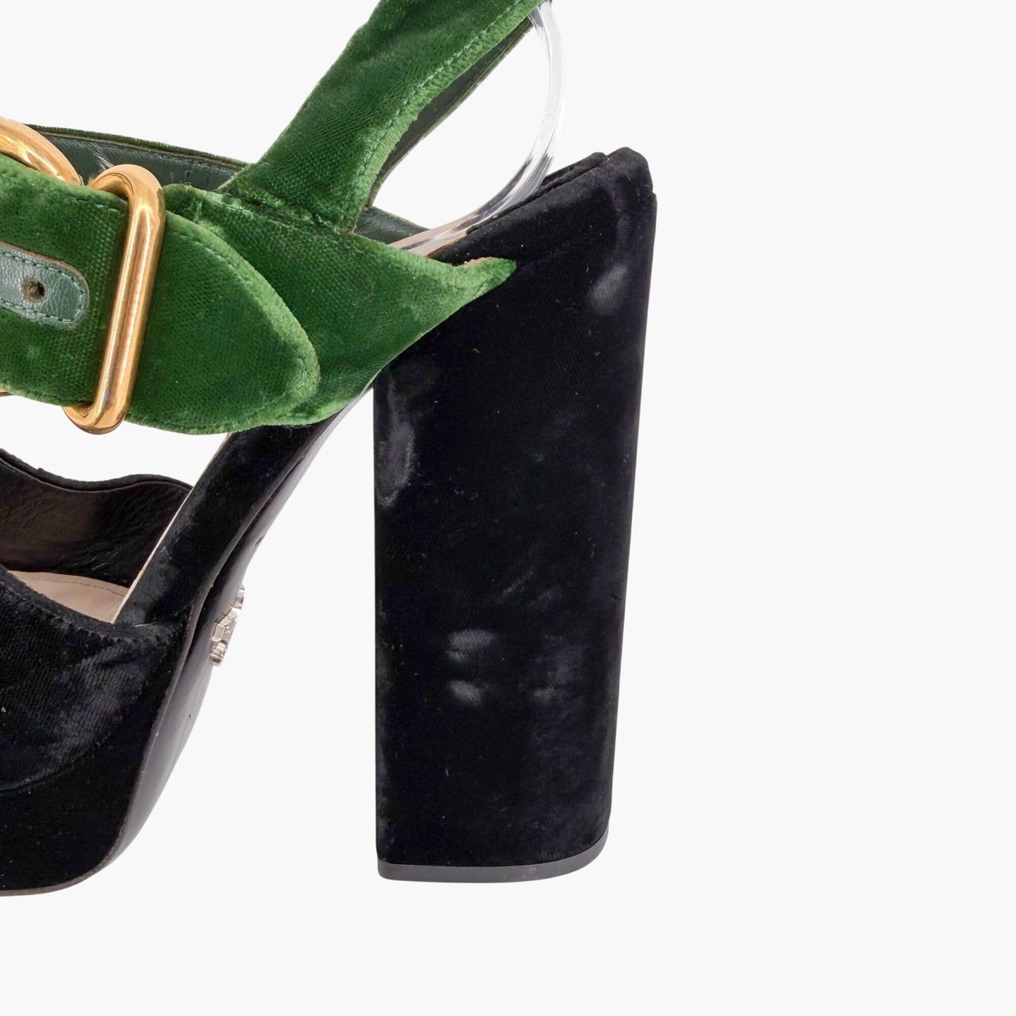 Prada Two-Tone Platform Sandals Black Green Velvet Size 38