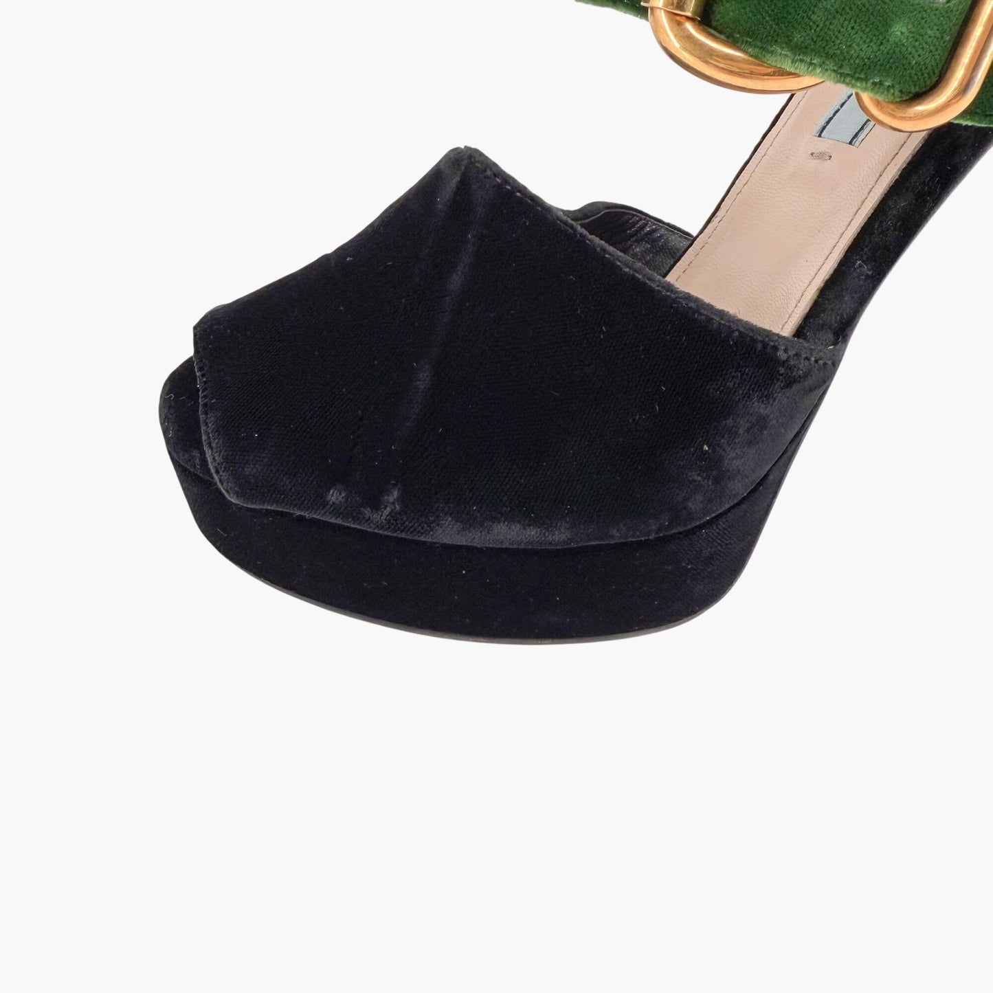 Prada Two-Tone Platform Sandals Black Green Velvet Size 38