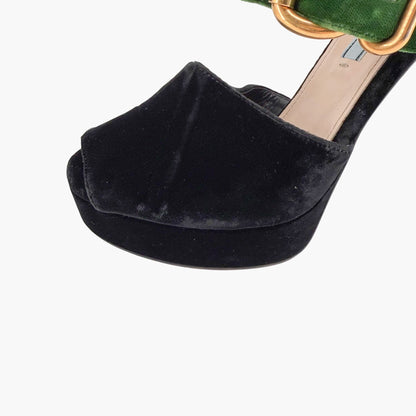 Prada Two-Tone Platform Sandals Black Green Velvet Size 38