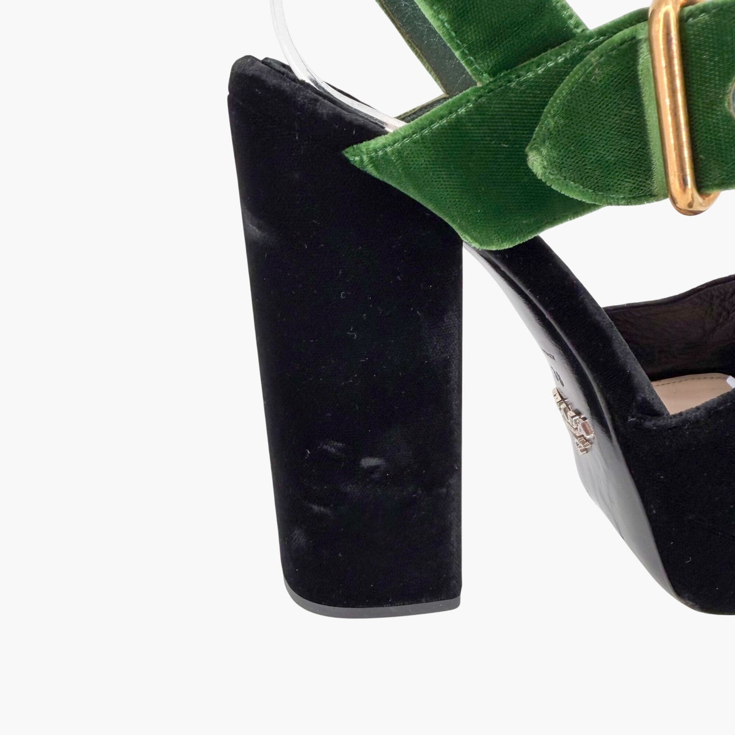 Prada Two-Tone Platform Sandals Black Green Velvet Size 38