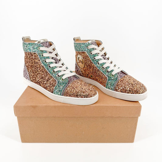 Christian Louboutin Bip Bip Orlato Flat Sneakers in Multicolor Glitter Size 38.5