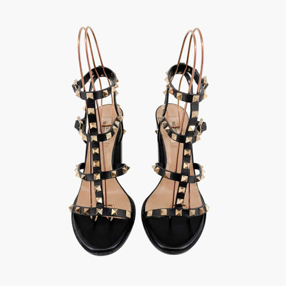 Valentino Garavani Rockstud Caged Block Heel Sandals in Black Leather Size 39