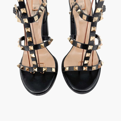 Valentino Garavani Rockstud Caged Block Heel Sandals in Black Leather Size 39