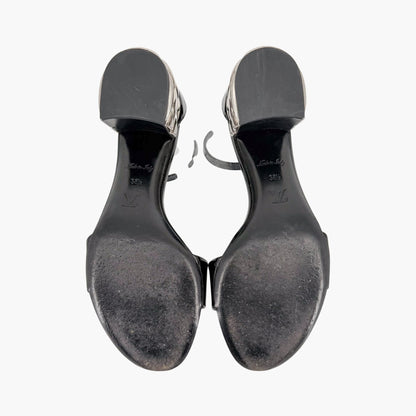 Louis Vuitton Silver Light Block Heel Sandals Black Patent Size 38.5