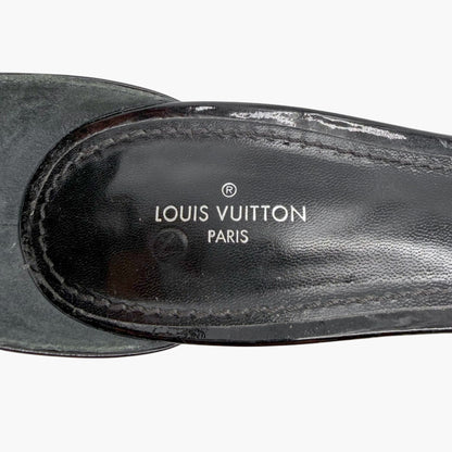 Louis Vuitton Silver Light Block Heel Sandals Black Patent Size 38.5