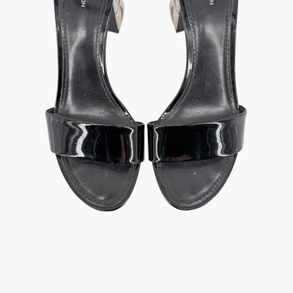 Louis Vuitton Silver Light Block Heel Sandals Black Patent Size 38.5