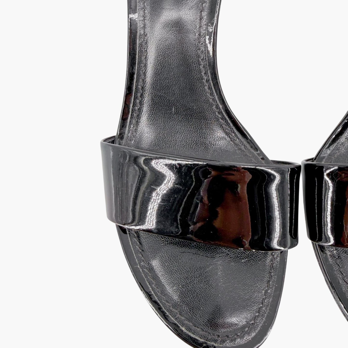 Louis Vuitton Silver Light Block Heel Sandals Black Patent Size 38.5