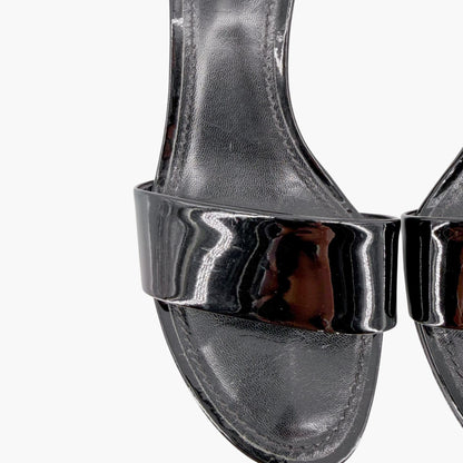 Louis Vuitton Silver Light Block Heel Sandals Black Patent Size 38.5