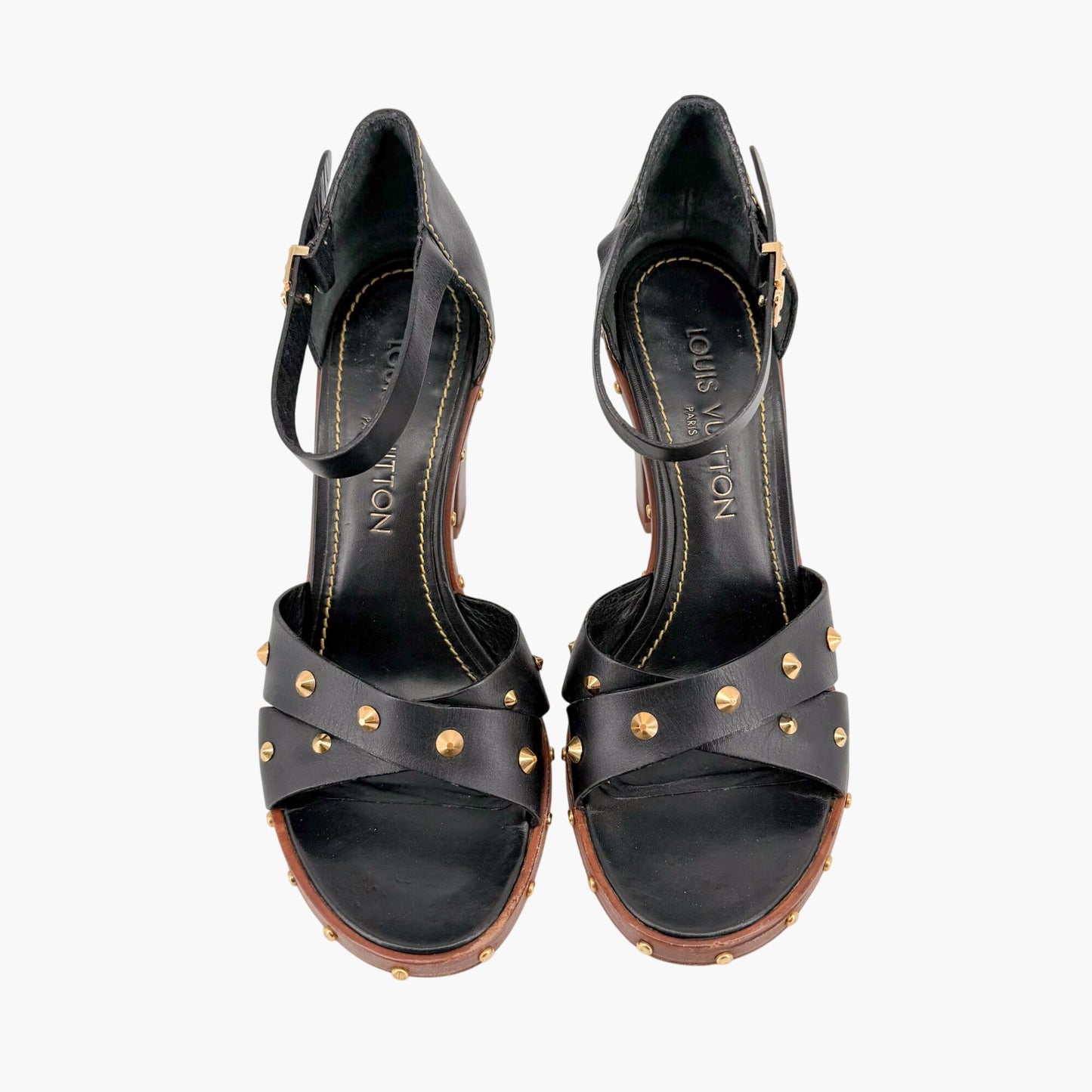 Louis Vuitton S Lock Studded Block Heel Sandals Size 36.5