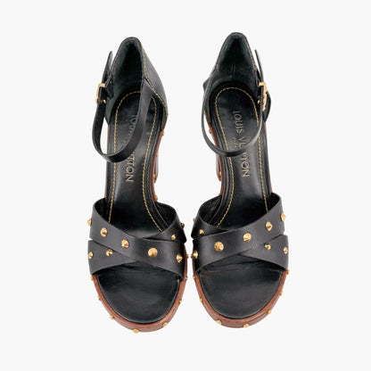 Louis Vuitton S Lock Studded Block Heel Sandals Size 36.5