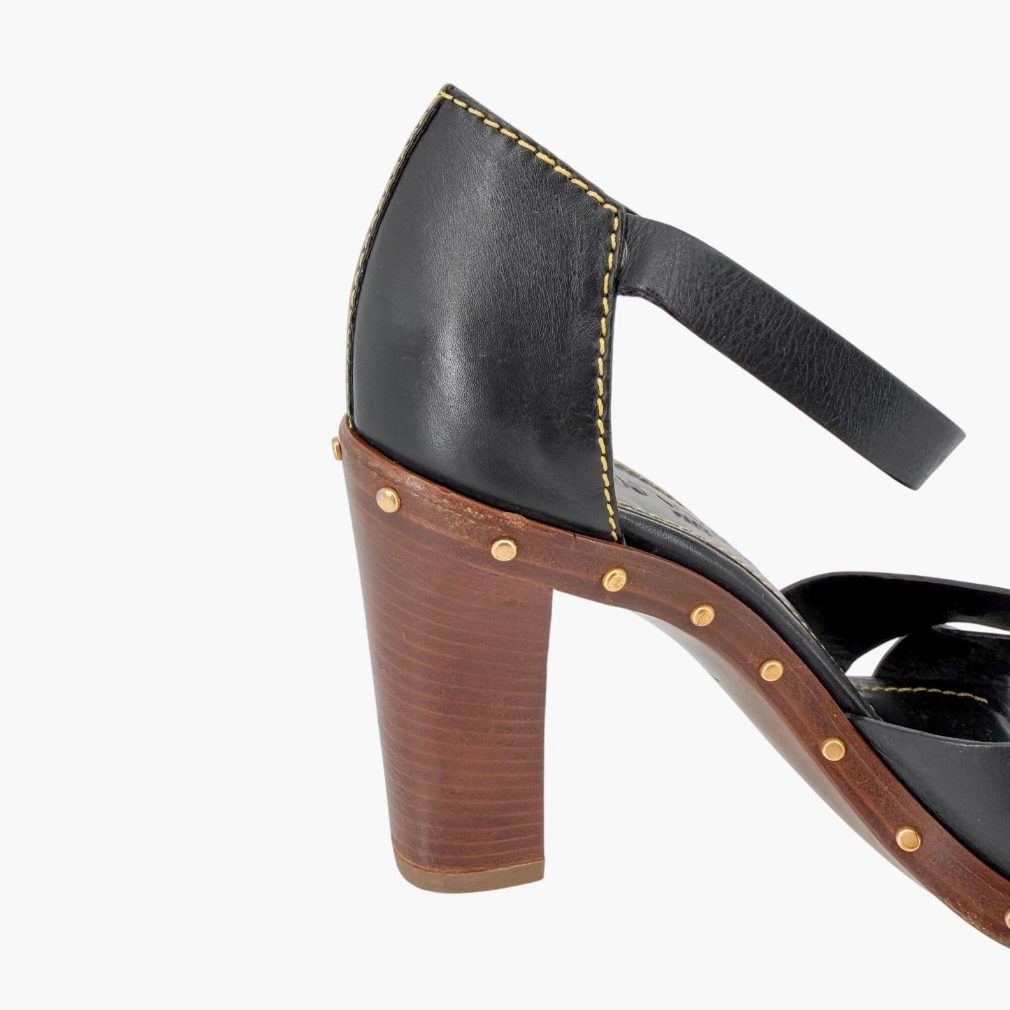 Louis Vuitton S Lock Studded Block Heel Sandals Size 36.5