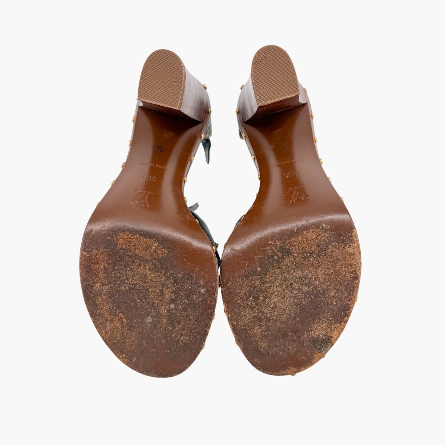 Louis Vuitton S Lock Studded Block Heel Sandals Size 36.5