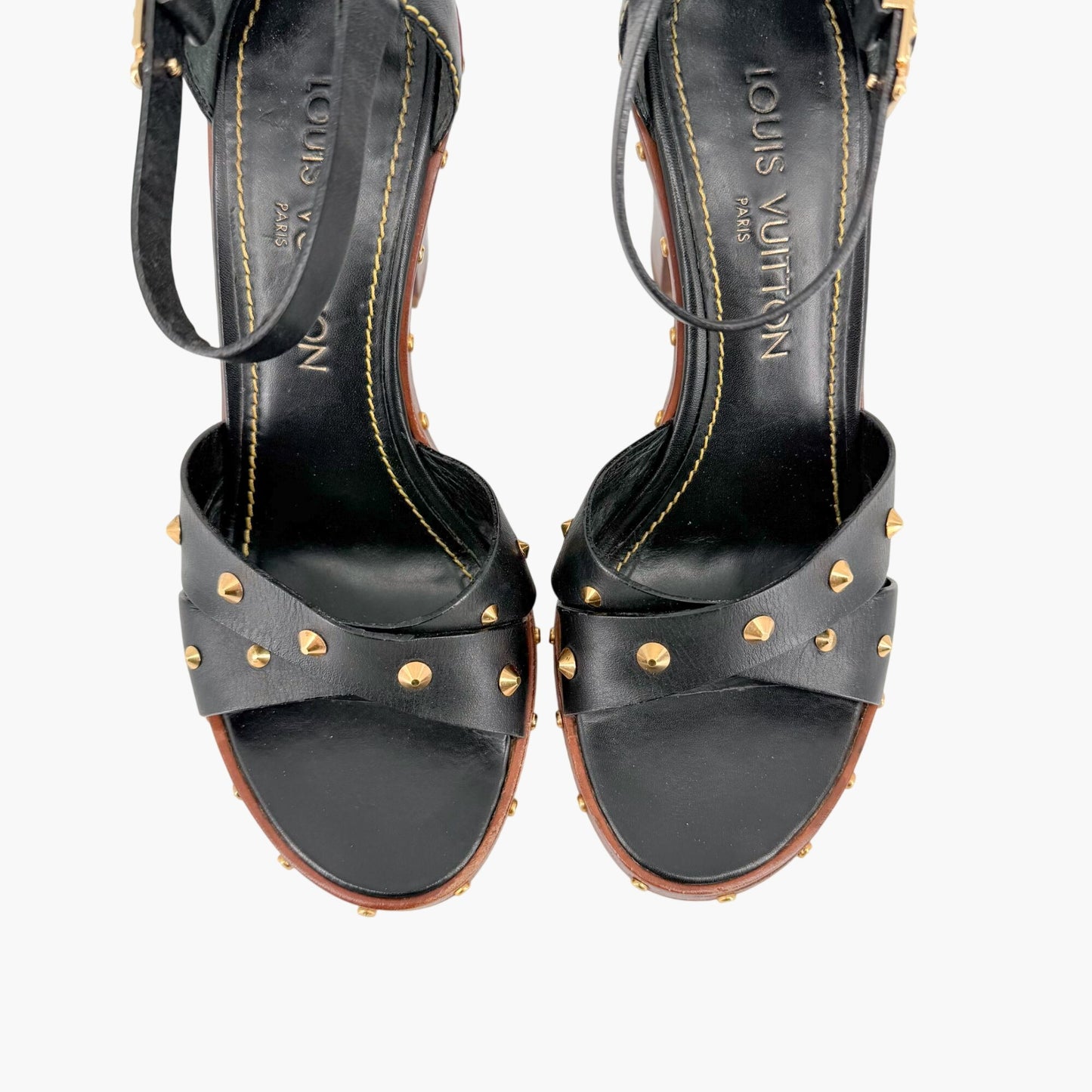 Louis Vuitton S Lock Studded Block Heel Sandals Size 36.5