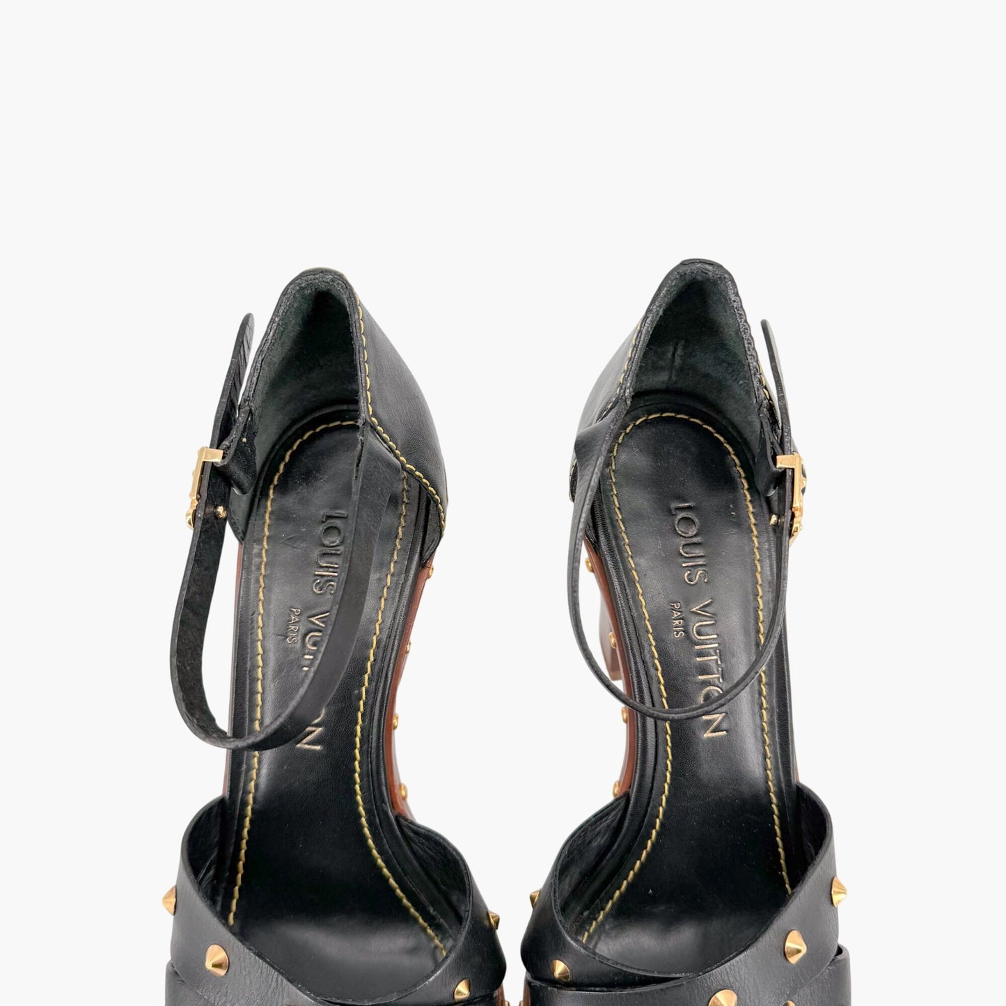 Louis Vuitton S Lock Studded Block Heel Sandals Size 36.5