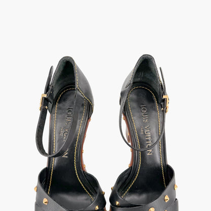 Louis Vuitton S Lock Studded Block Heel Sandals Size 36.5