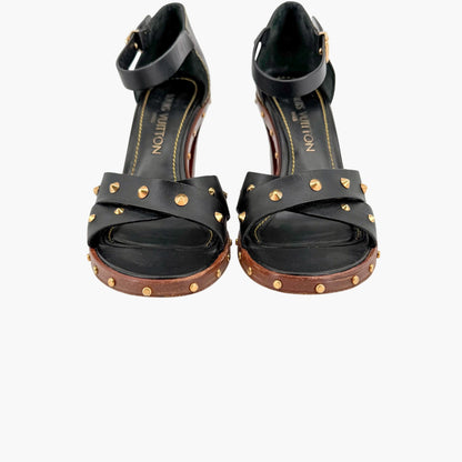 Louis Vuitton S Lock Studded Block Heel Sandals Size 36.5